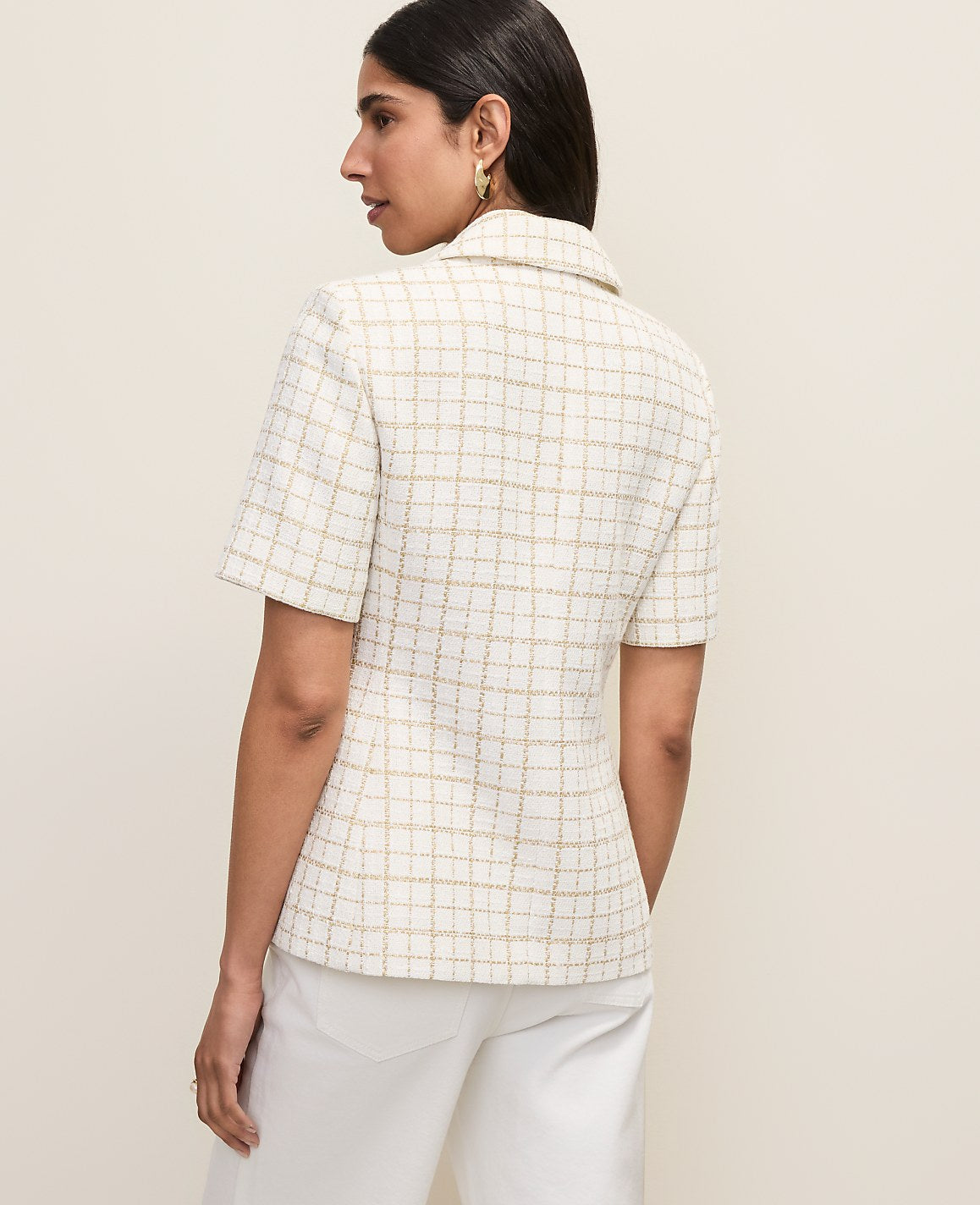 The Short Sleeve Cutaway Jacket in Metallic Tweed | Vinci Leather