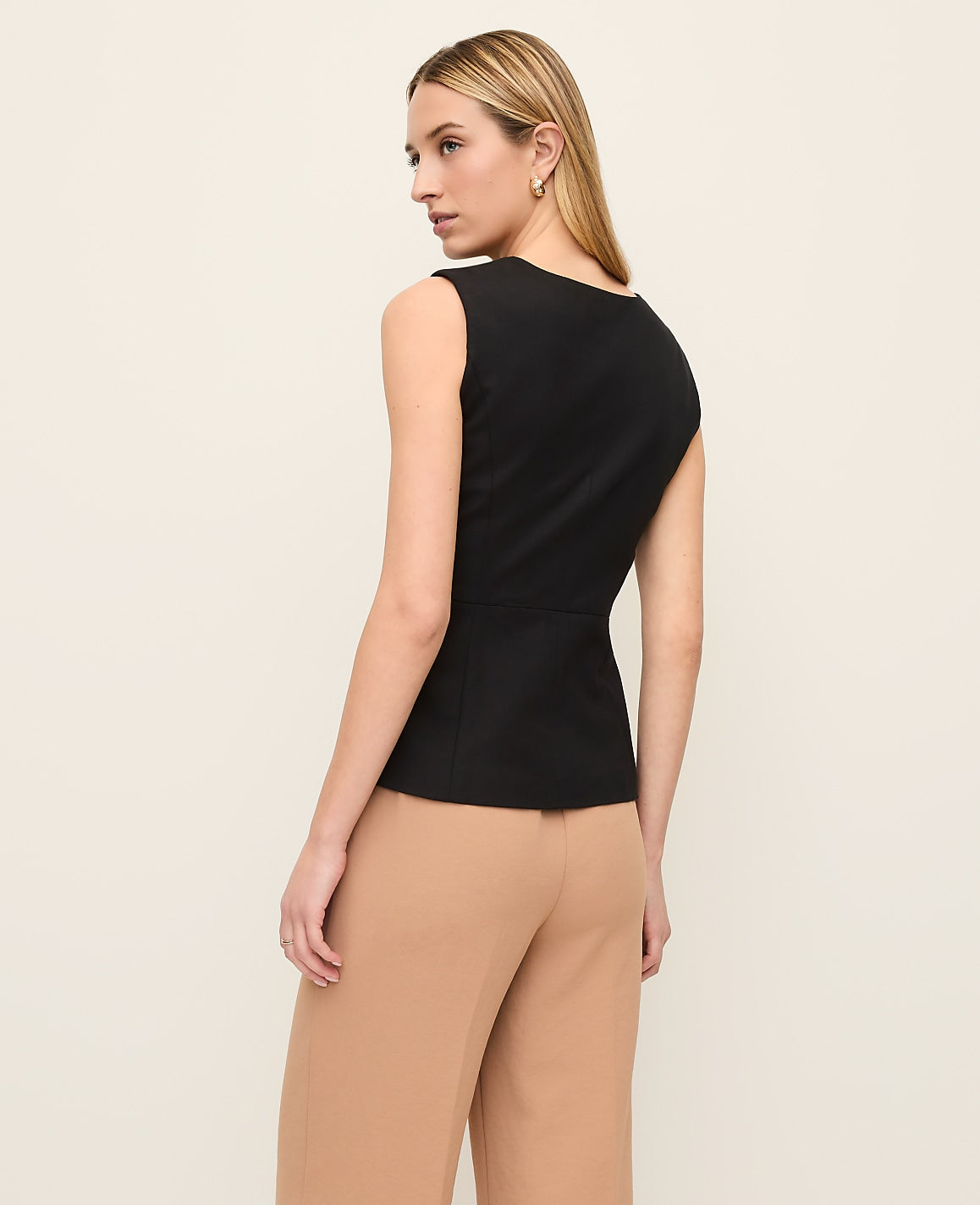 The V-Neck Peplum Vest in Seasonless Stretch | Vinci Leather