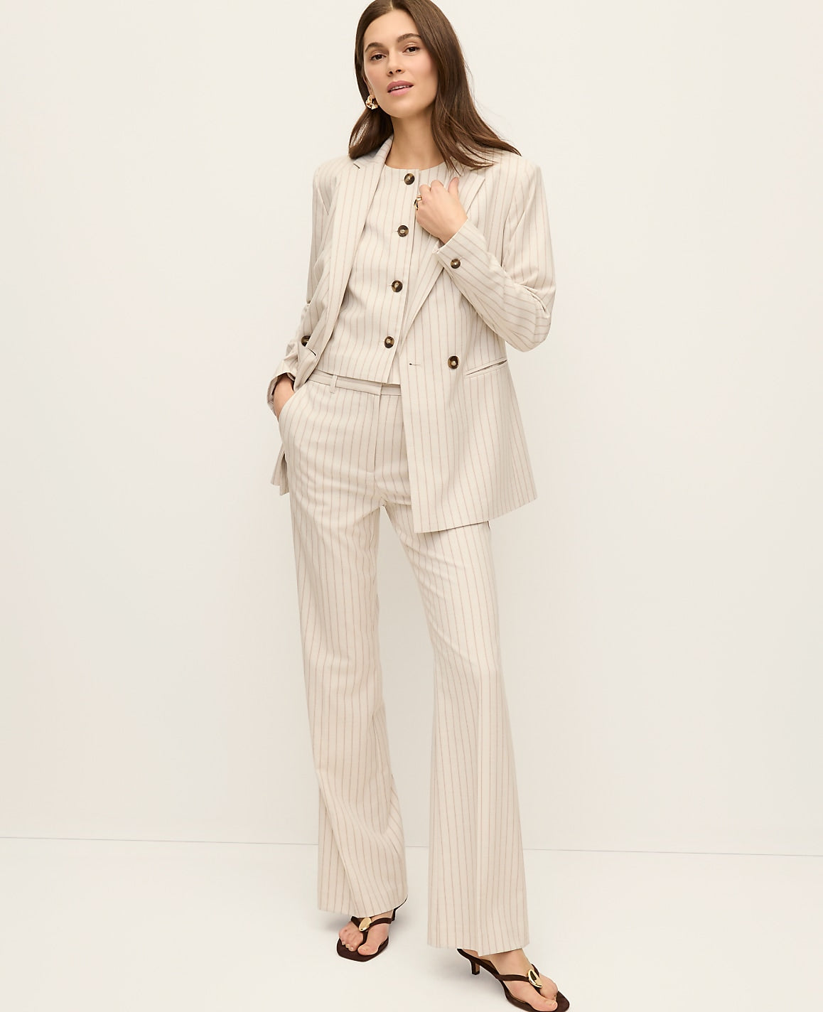 The Crop Crew Neck Vest in Pinstripe | Vinci Leather