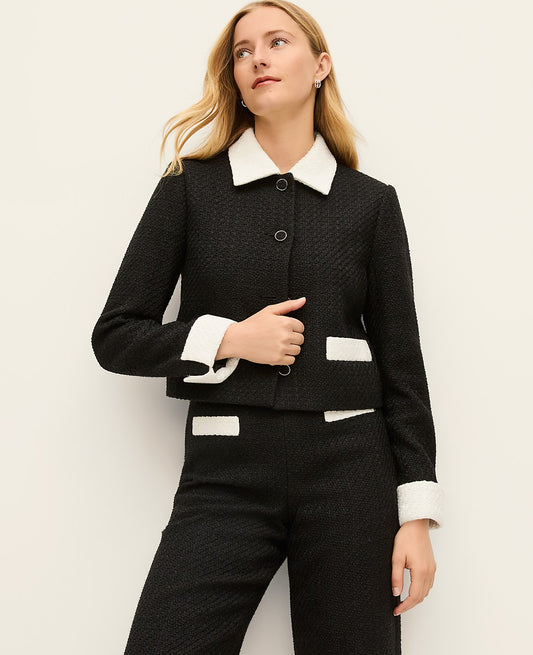 Contrast Trim Tweed Jacket | Vinci Leather