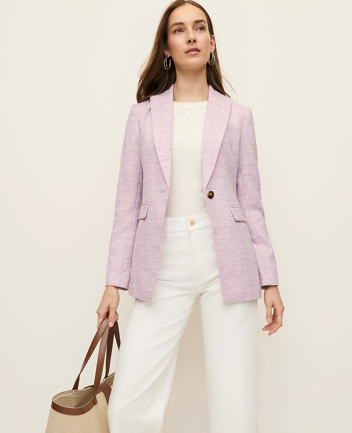 The Long Single Button Blazer in Tweed | Vinci Leather