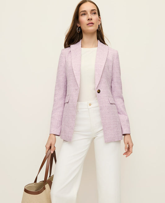 The Long Single Button Blazer in Tweed | Vinci Leather
