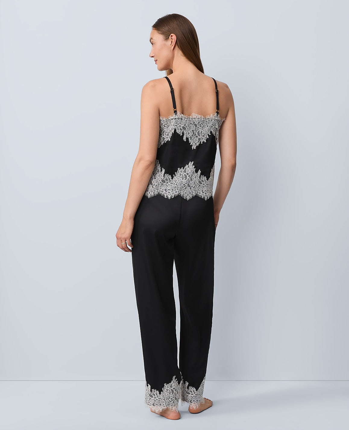 Lace Trim Satin Pajama Set | Vinci Leather