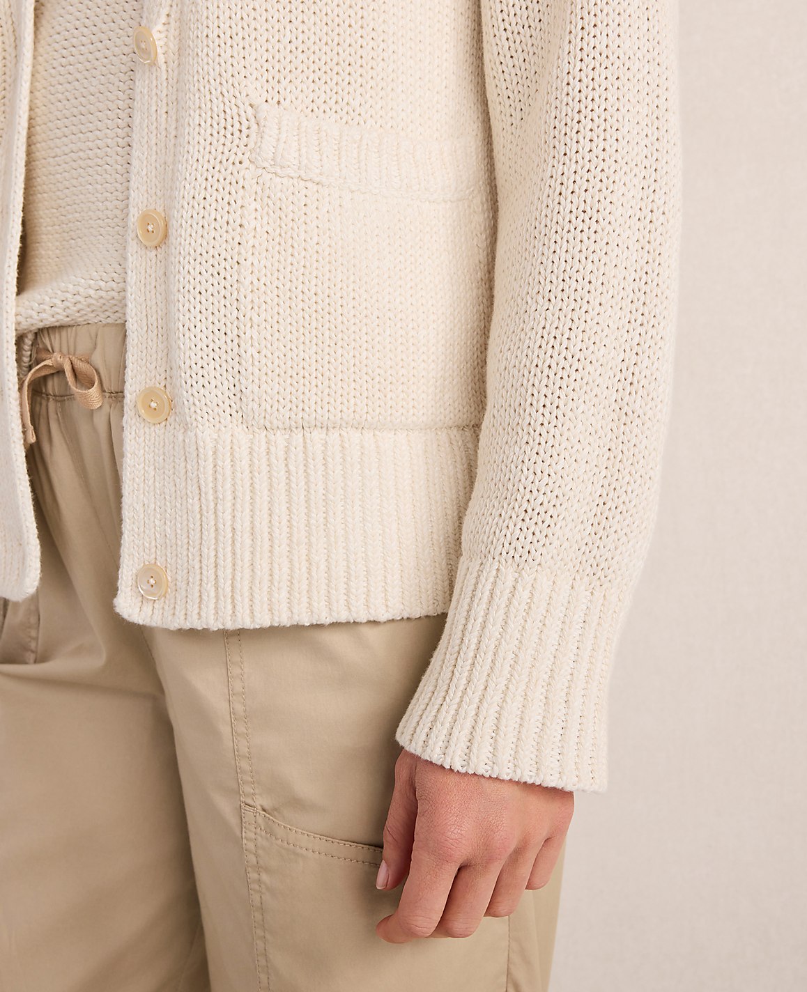 Haven Well Within Cotton Linen Plaited V-Neck Cardigan | Vinci Leather