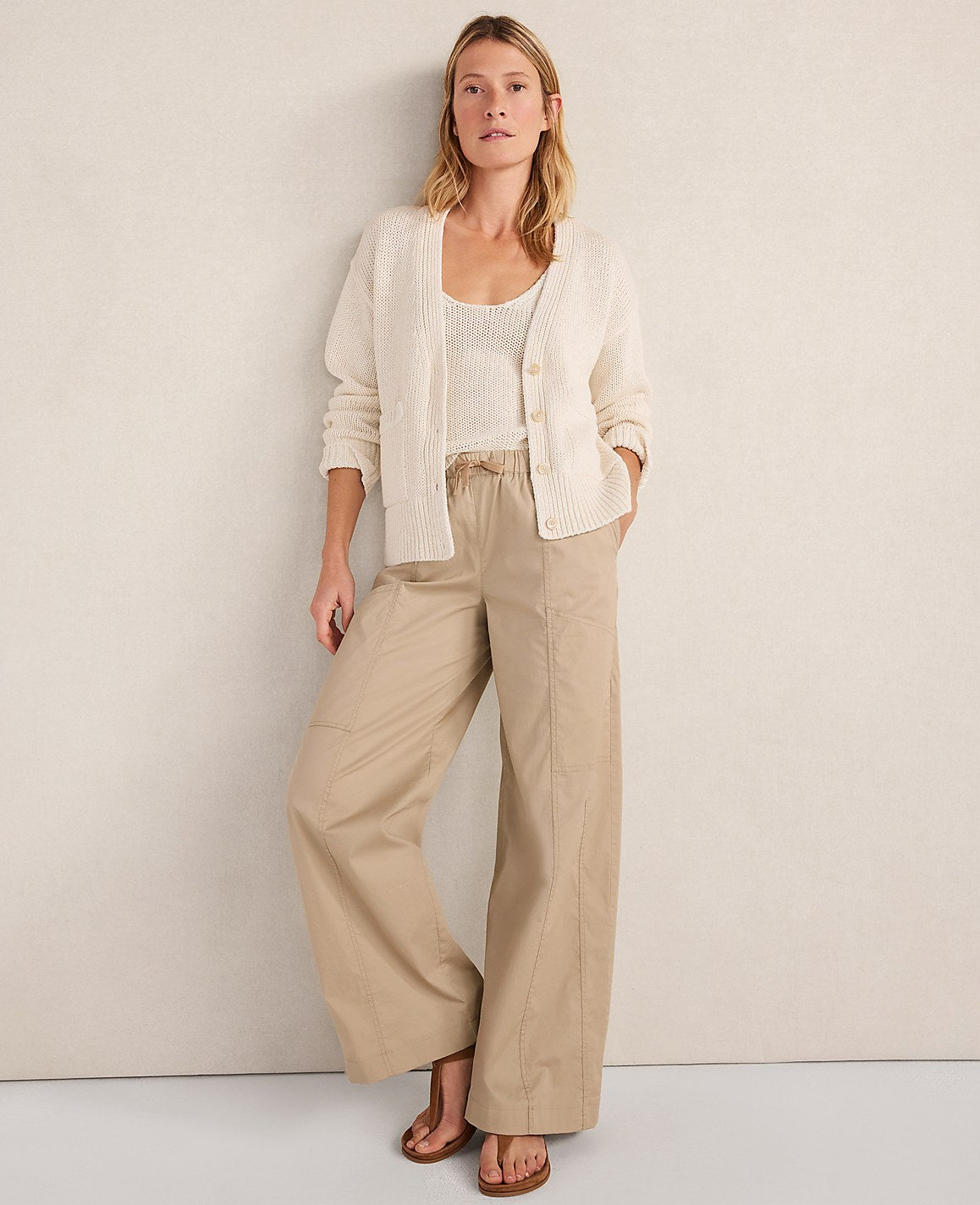 Haven Well Within Cotton Linen Plaited V-Neck Cardigan | Vinci Leather