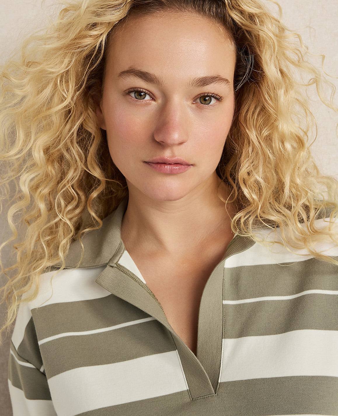 Haven Well Within Organic Cotton Interlock Stripe Johnny Collar Top | Vinci Leather