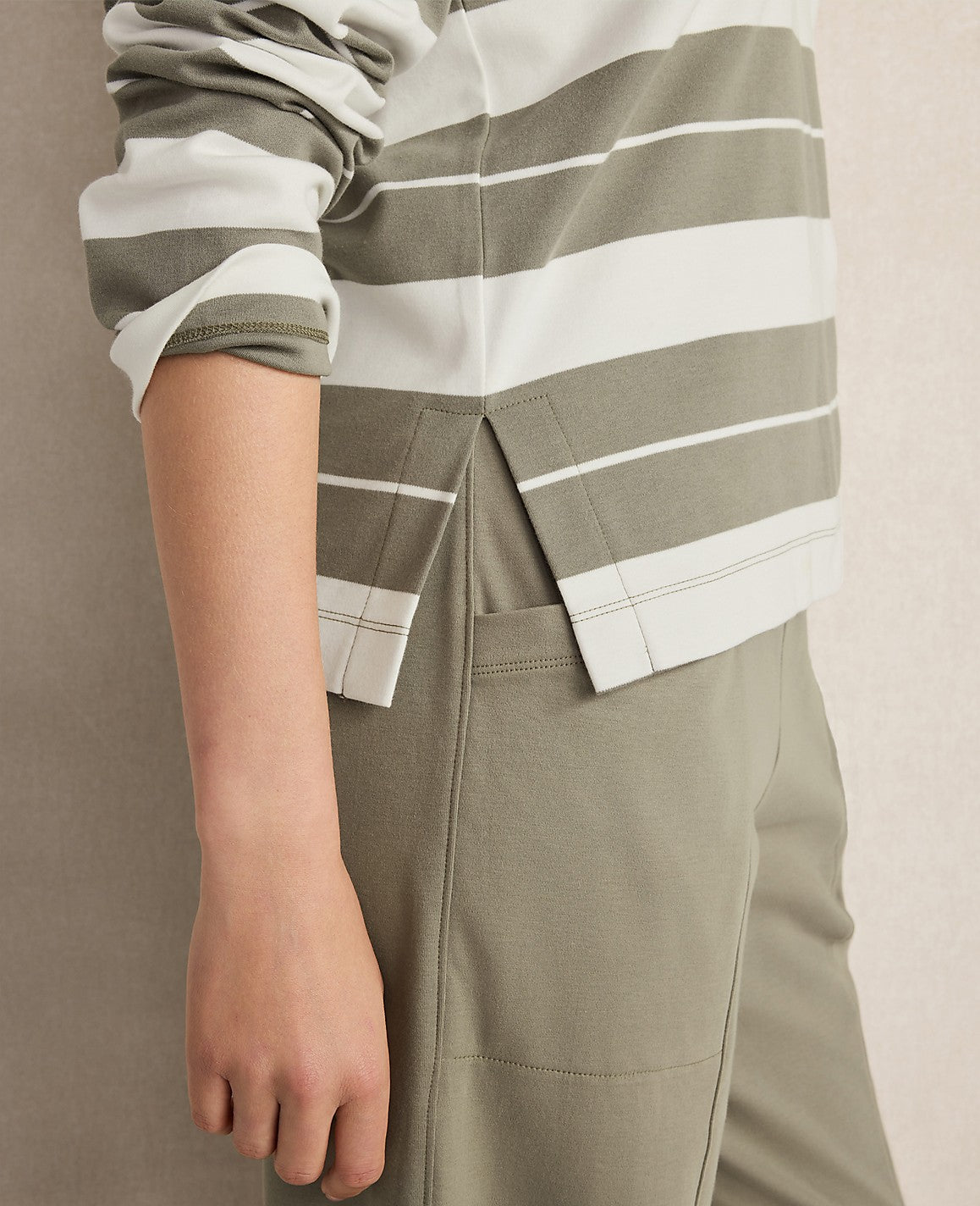 Haven Well Within Organic Cotton Interlock Stripe Johnny Collar Top | Vinci Leather