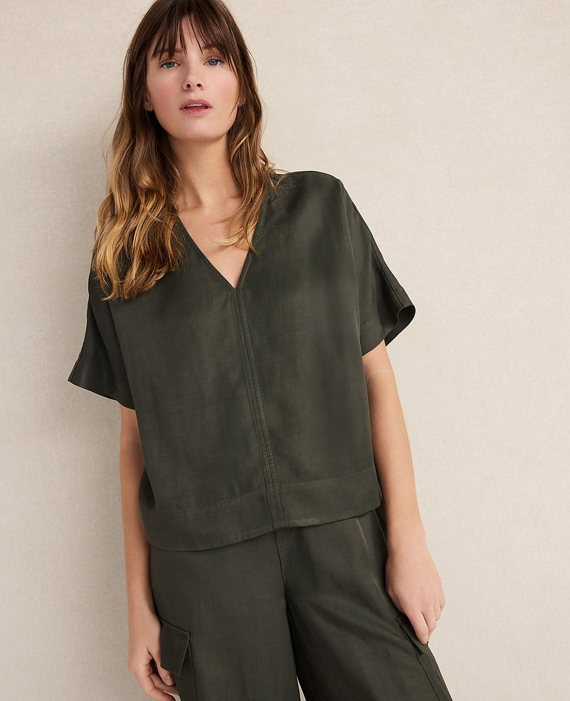 Haven Well Within Viscose Linen V-Neck Top | Vinci Leather