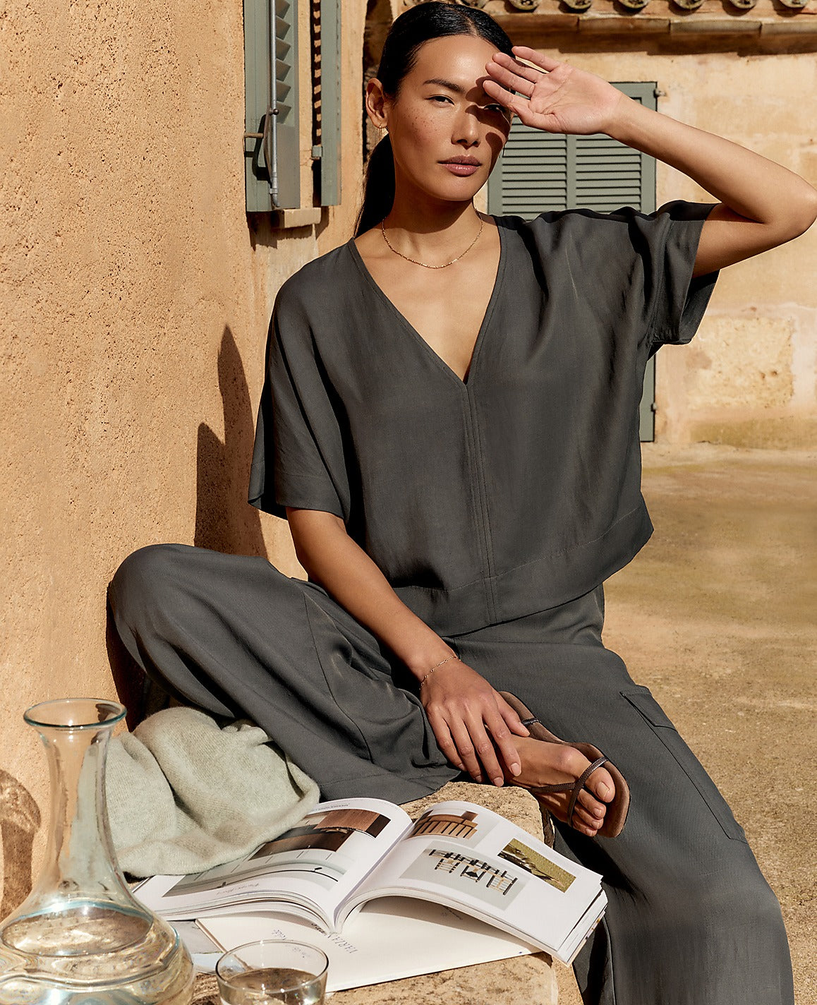 Haven Well Within Viscose Linen V-Neck Top | Vinci Leather