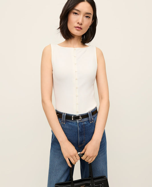 Ribbed Sleeveless Button Top | Vinci Leather