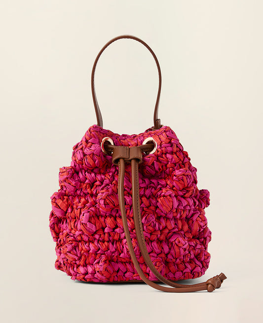 Straw Drawstring Crossbody | Vinci Leather