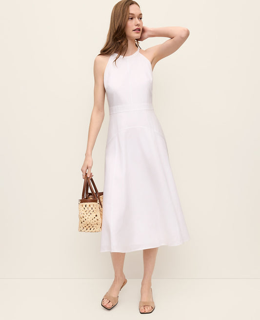 Halter Flare Midi Dress in Linen Blend | Vinci Leather