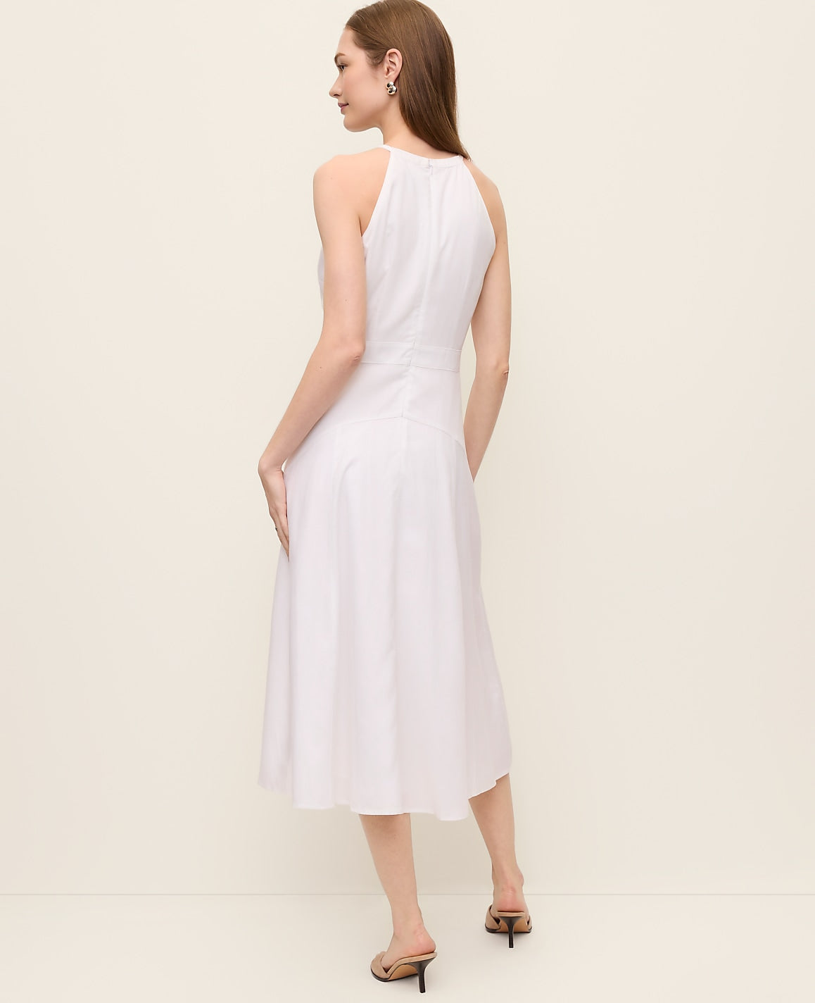 Halter Flare Midi Dress in Linen Blend | Vinci Leather