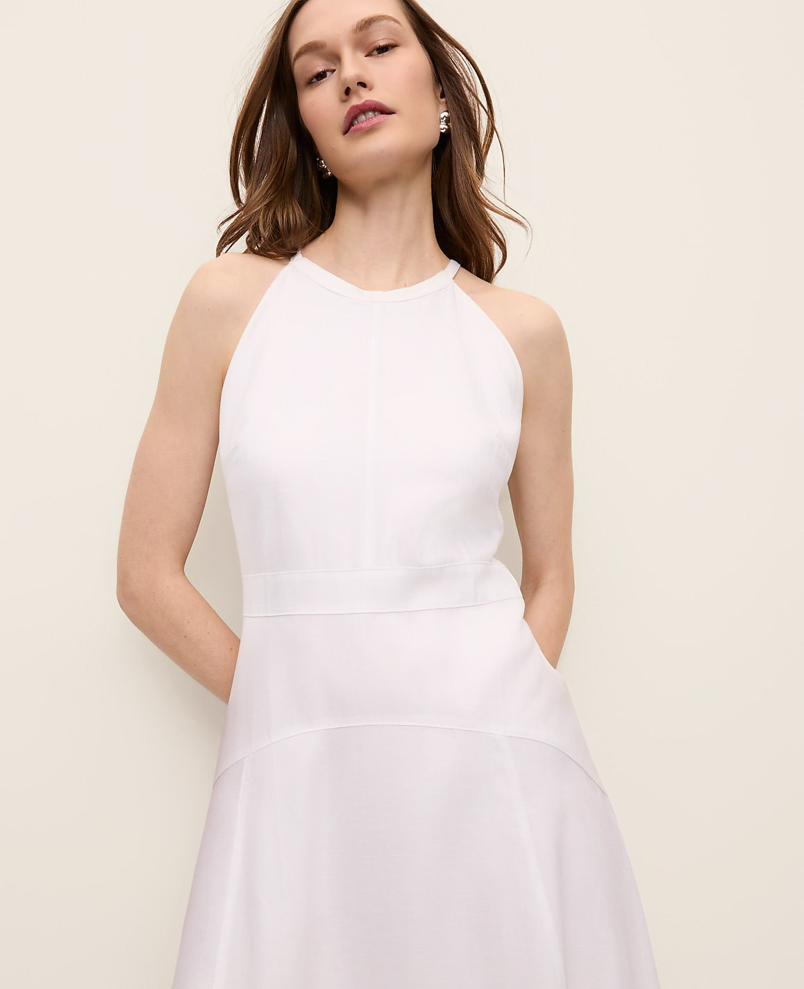 Halter Flare Midi Dress in Linen Blend | Vinci Leather