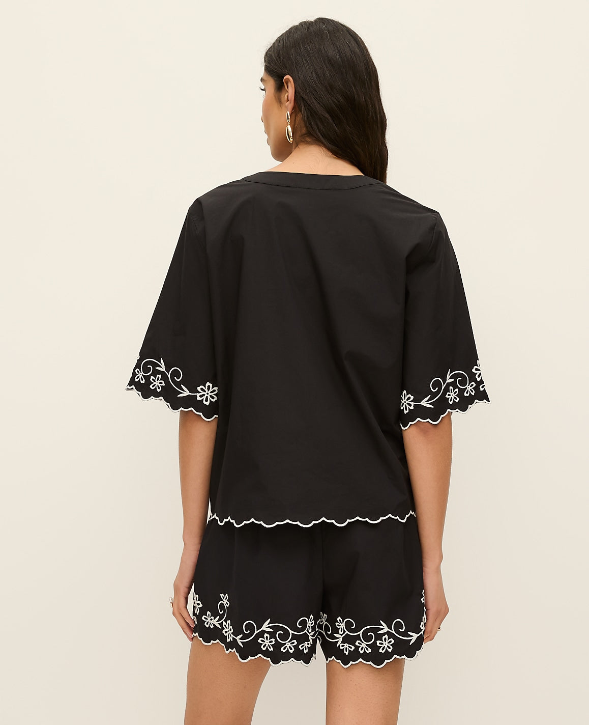 Embroidered V-Neck Blouse | Vinci Leather