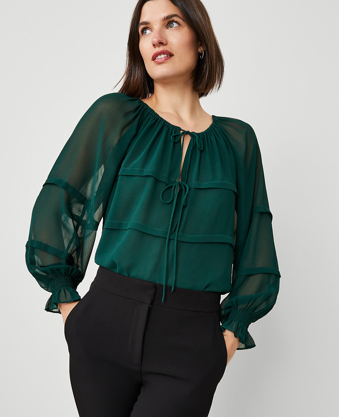 Tie Neck Ruffle Blouse | Vinci Leather