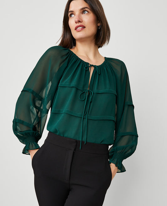 Tie Neck Ruffle Blouse | Vinci Leather