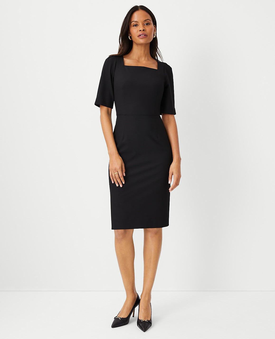 The Elbow Sleeve Square Neck Dress in Seasonless Stretch — Curvy Fit | Vinci Leather