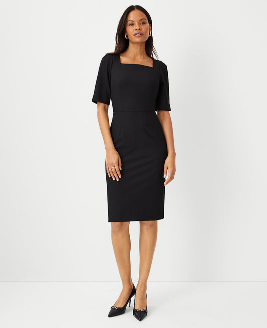 The Elbow Sleeve Square Neck Dress in Seasonless Stretch — Curvy Fit | Vinci Leather