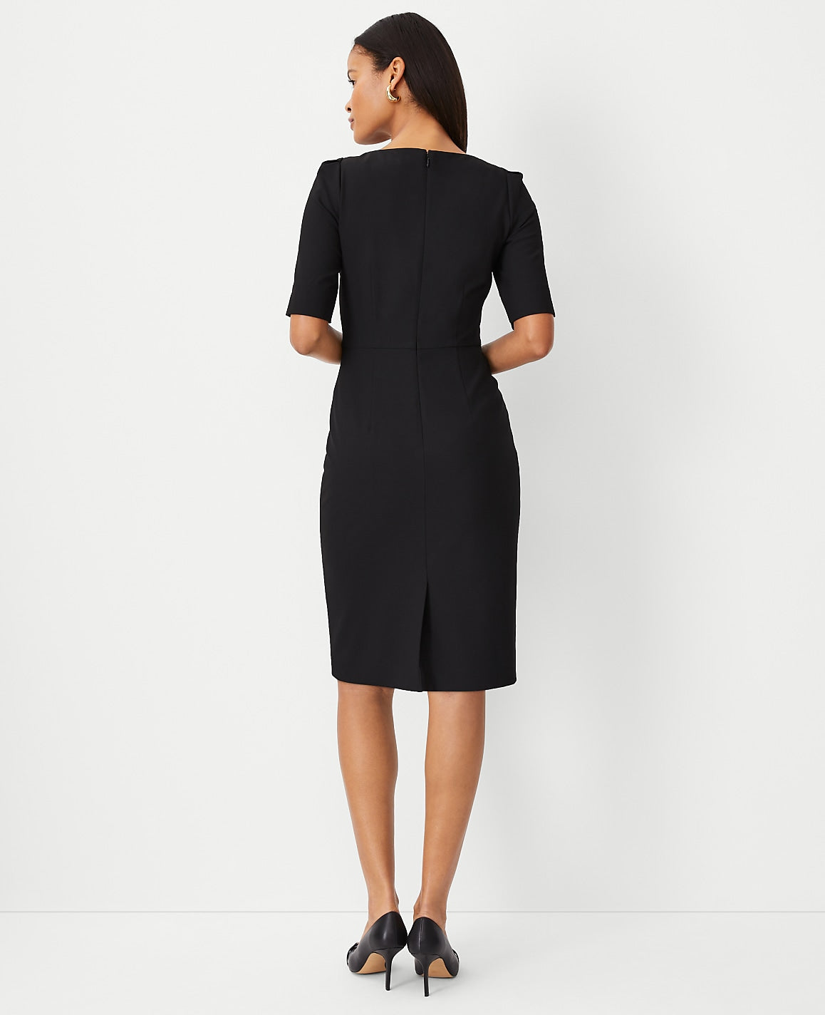 The Elbow Sleeve Square Neck Dress in Seasonless Stretch — Curvy Fit | Vinci Leather