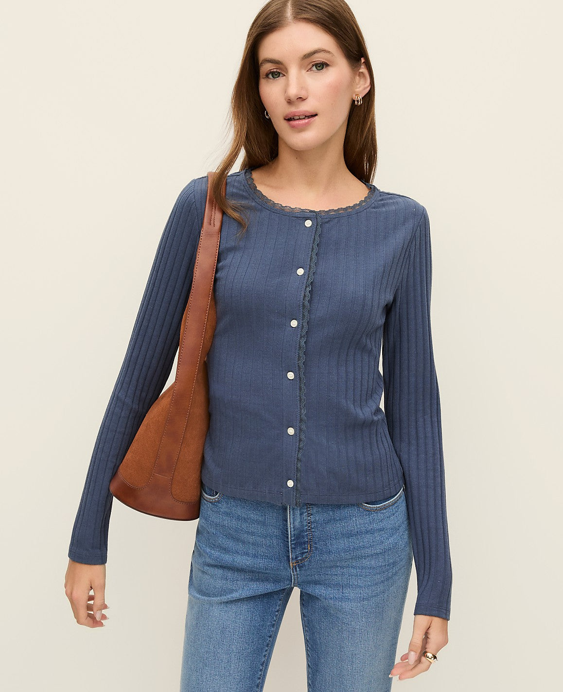Weekend Lace Trim Pointelle Cardigan | Vinci Leather