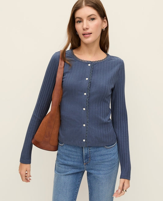 Weekend Lace Trim Pointelle Cardigan | Vinci Leather