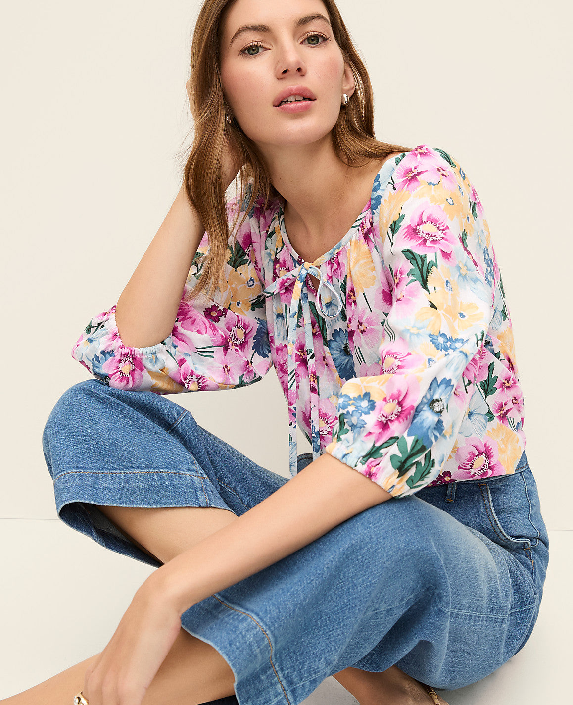 Weekend Floral Linen Blend Blouse | Vinci Leather