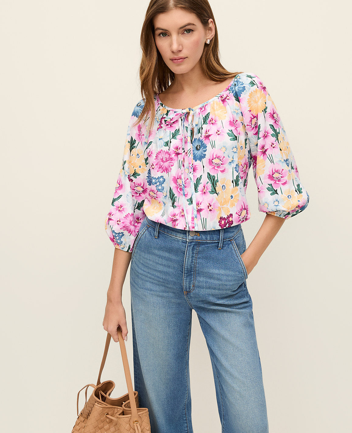 Weekend Floral Linen Blend Blouse | Vinci Leather