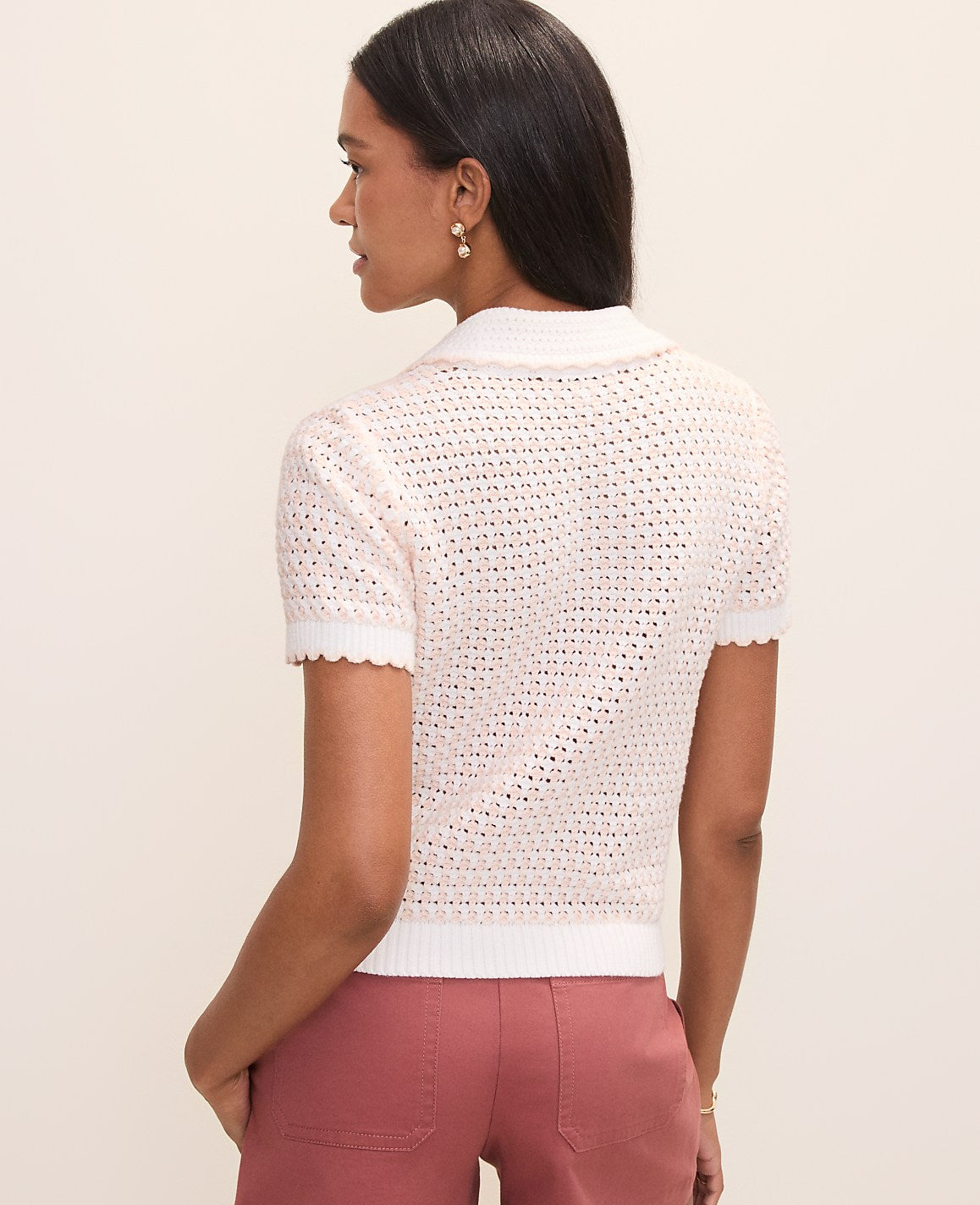 Petite Weekend Texture Stitch Polo Sweater | Vinci Leather