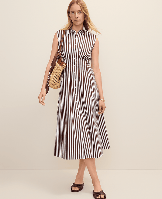 Petite Weekend Striped Pleated Midi Shirtdress | Vinci Leather