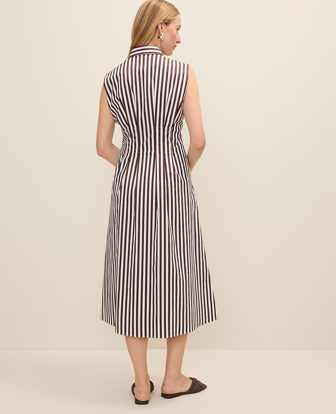 Petite Weekend Striped Pleated Midi Shirtdress | Vinci Leather