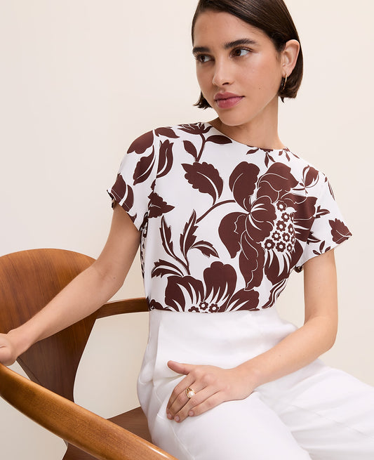 Floral Mixed Media Crew Neck Tee | Vinci Leather