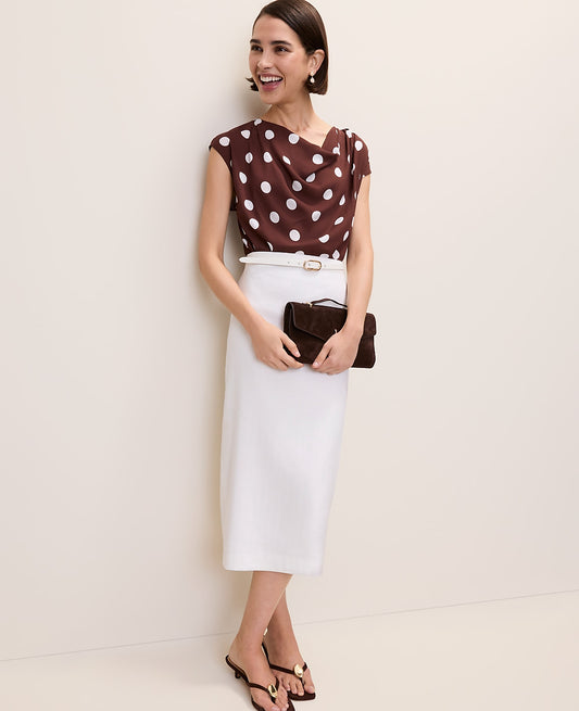 Polka Dot Mixed Media Cowl Neck Top | Vinci Leather