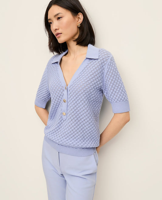 Pointelle Polo Sweater | Vinci Leather