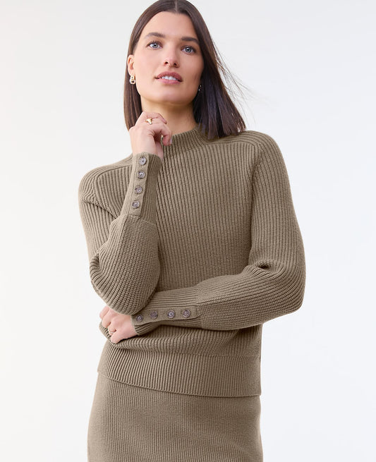 Ribbed Button Sweater | Vinci Leather