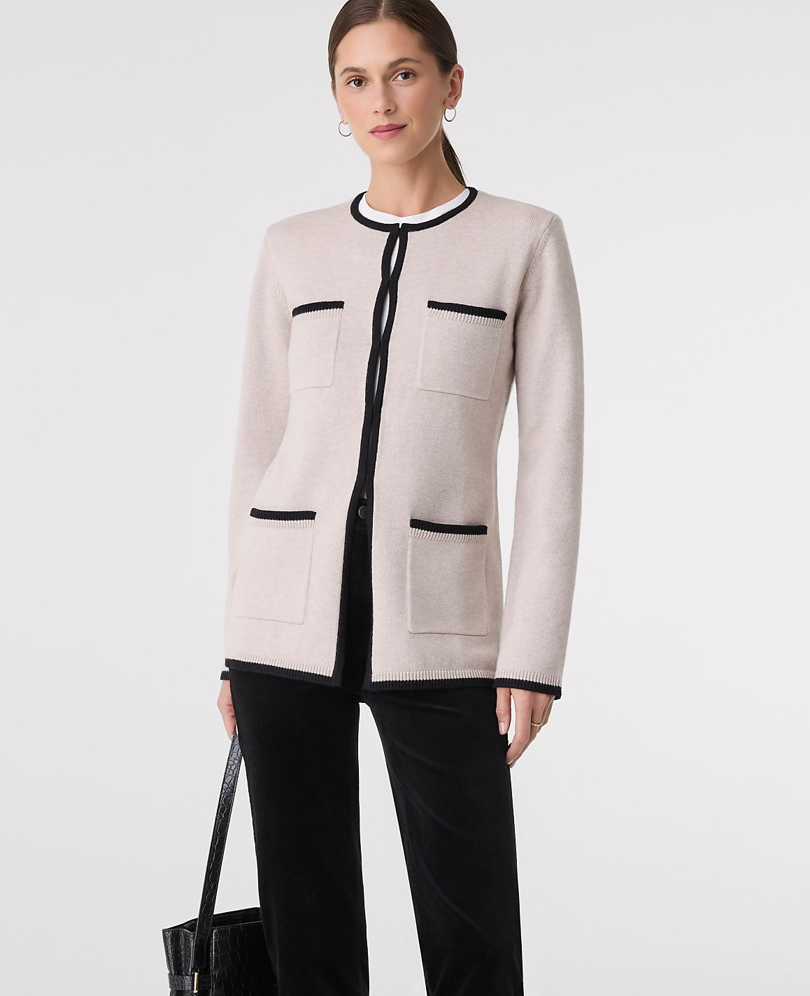 Contrast Trim Sweater Jacket | Vinci Leather
