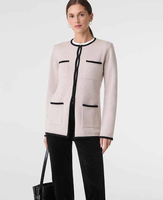 Contrast Trim Sweater Jacket | Vinci Leather