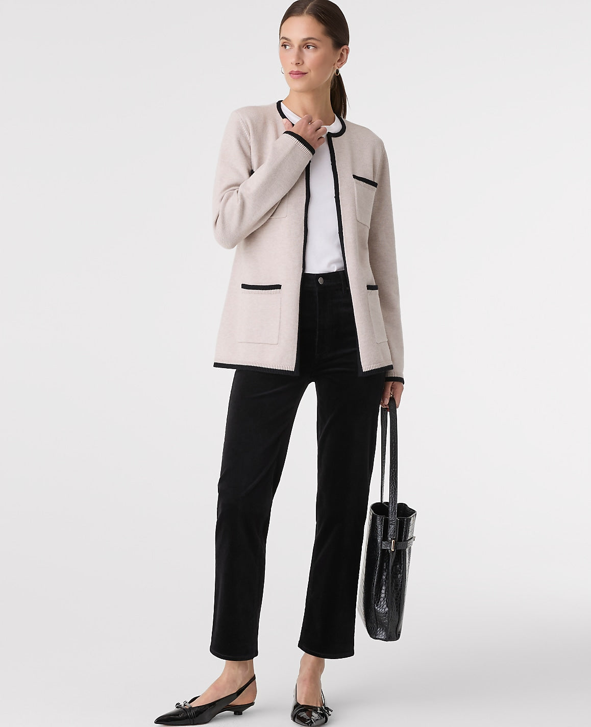 Contrast Trim Sweater Jacket | Vinci Leather