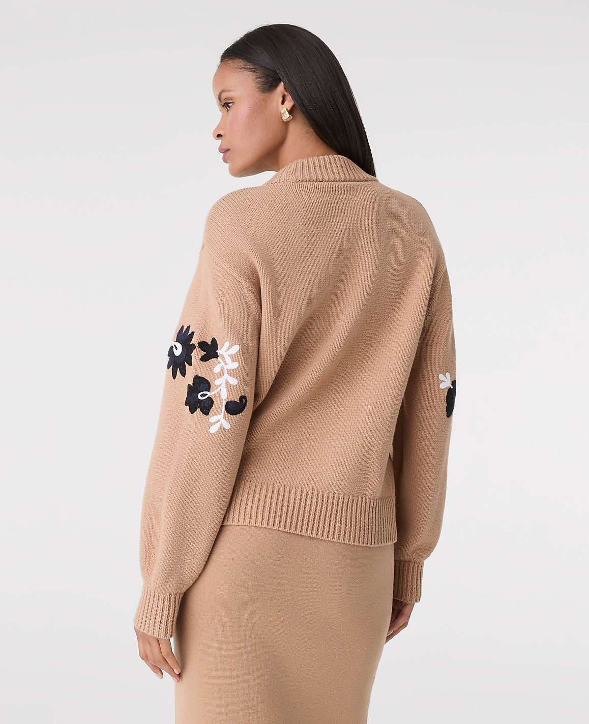 Embroidered Floral Mock Neck Sweater | Vinci Leather