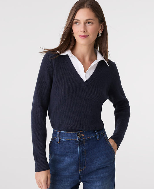 Collared Mixed Media Sweater | Vinci Leather