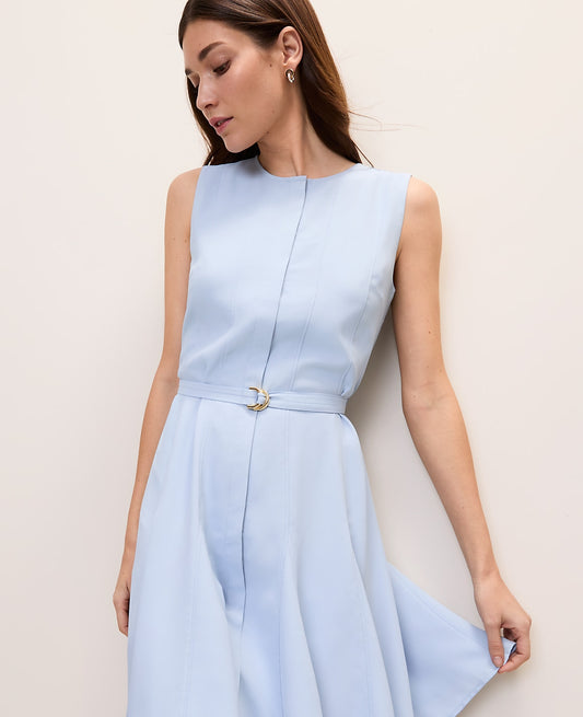 Belted Crew Neck Flare Dress | Vinci Leather