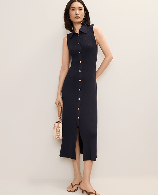 Collared Midi Sweater Dress | Vinci Leather