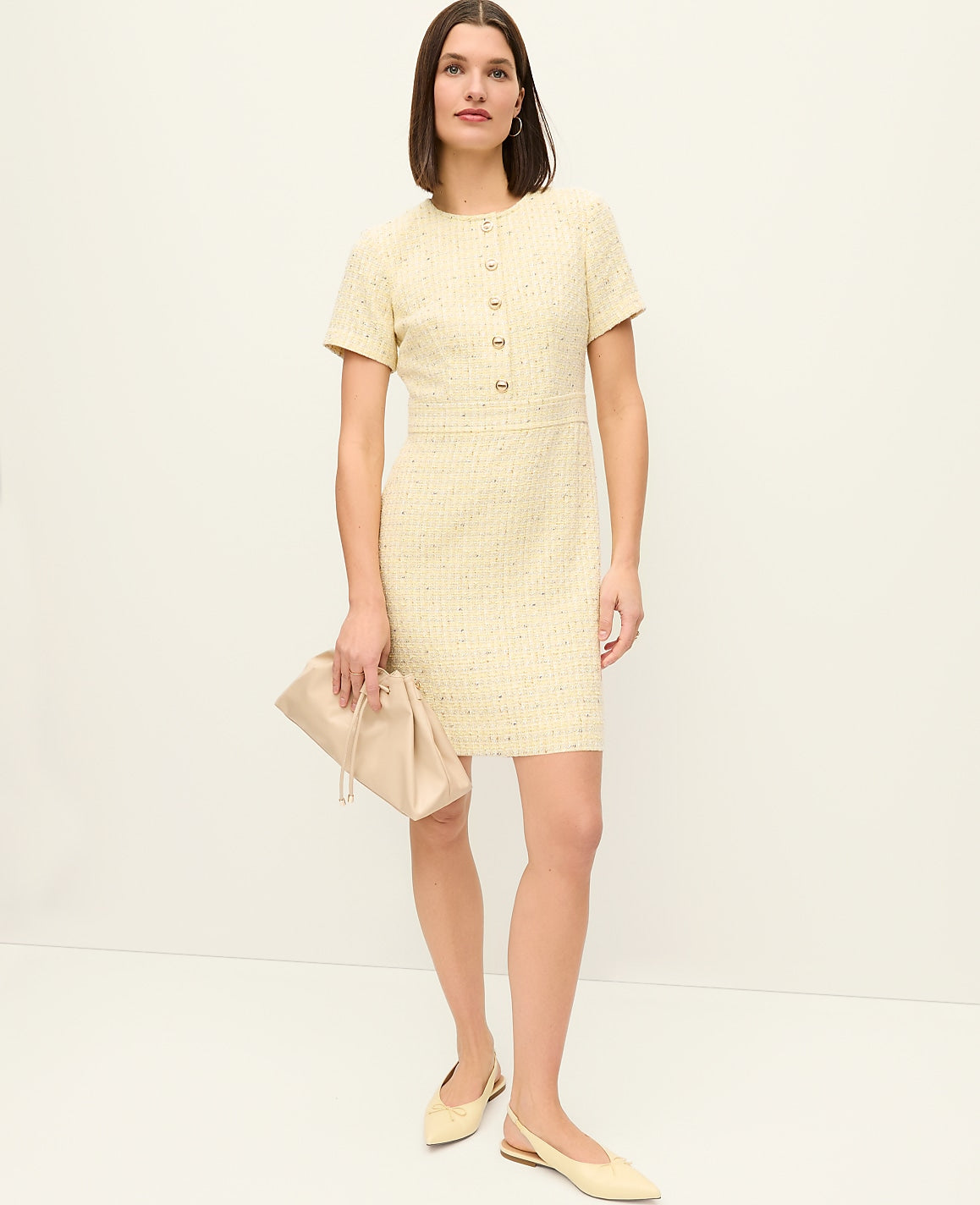 Tweed Button Shift Dress | Vinci Leather