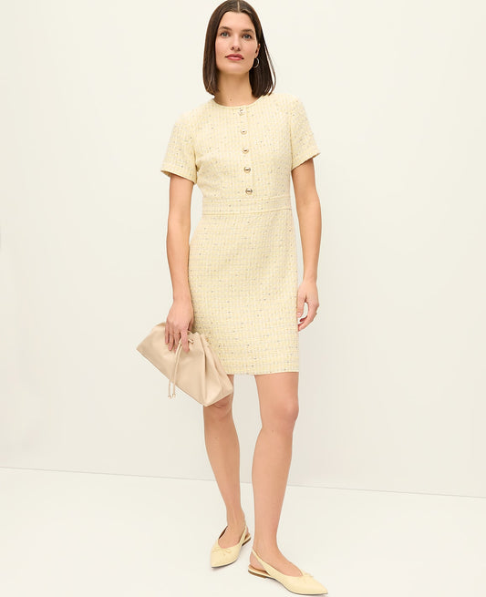Tweed Button Shift Dress | Vinci Leather