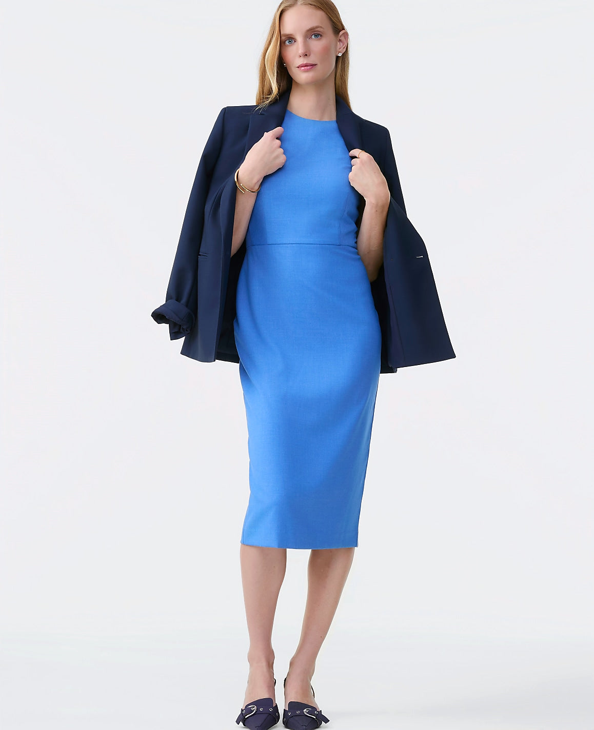 The Crew Neck Sheath Dress in Luxe Twill | Vinci Leather