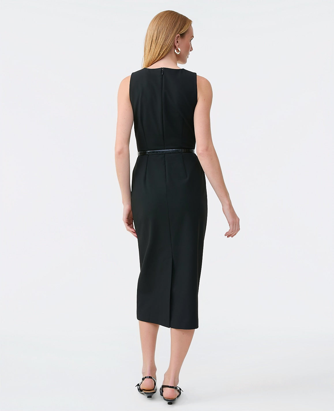 The Belted Crew Neck Sheath Dress in Seasonless Stretch | Vinci Leather