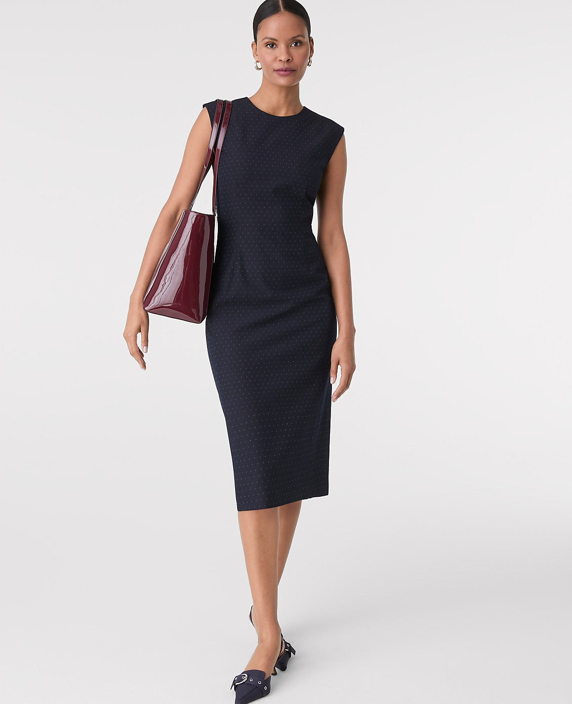 The Dotted Crew Neck Sheath Dress | Vinci Leather