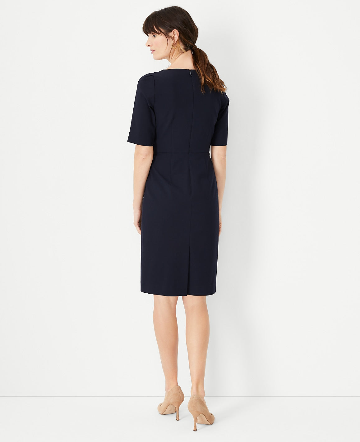 The Elbow Sleeve Square Neck Dress in Seasonless Stretch | Vinci Leather