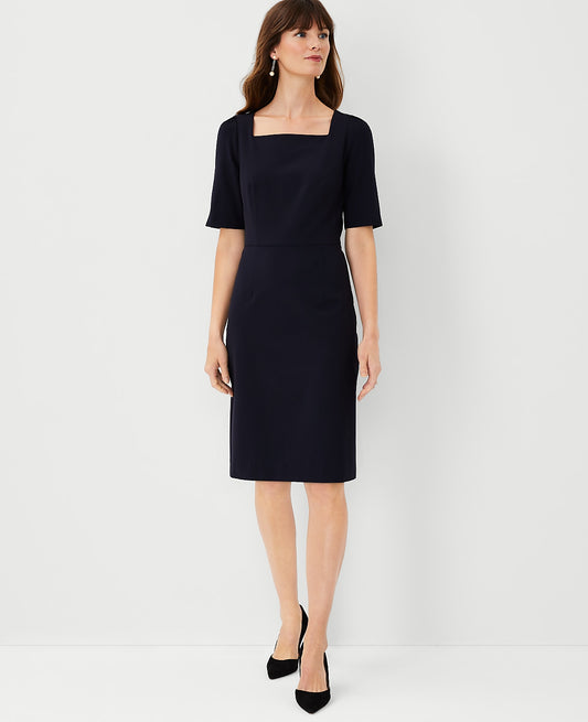 The Square Neck Sheath Dress in Seasonless Stretch | Vinci Leather