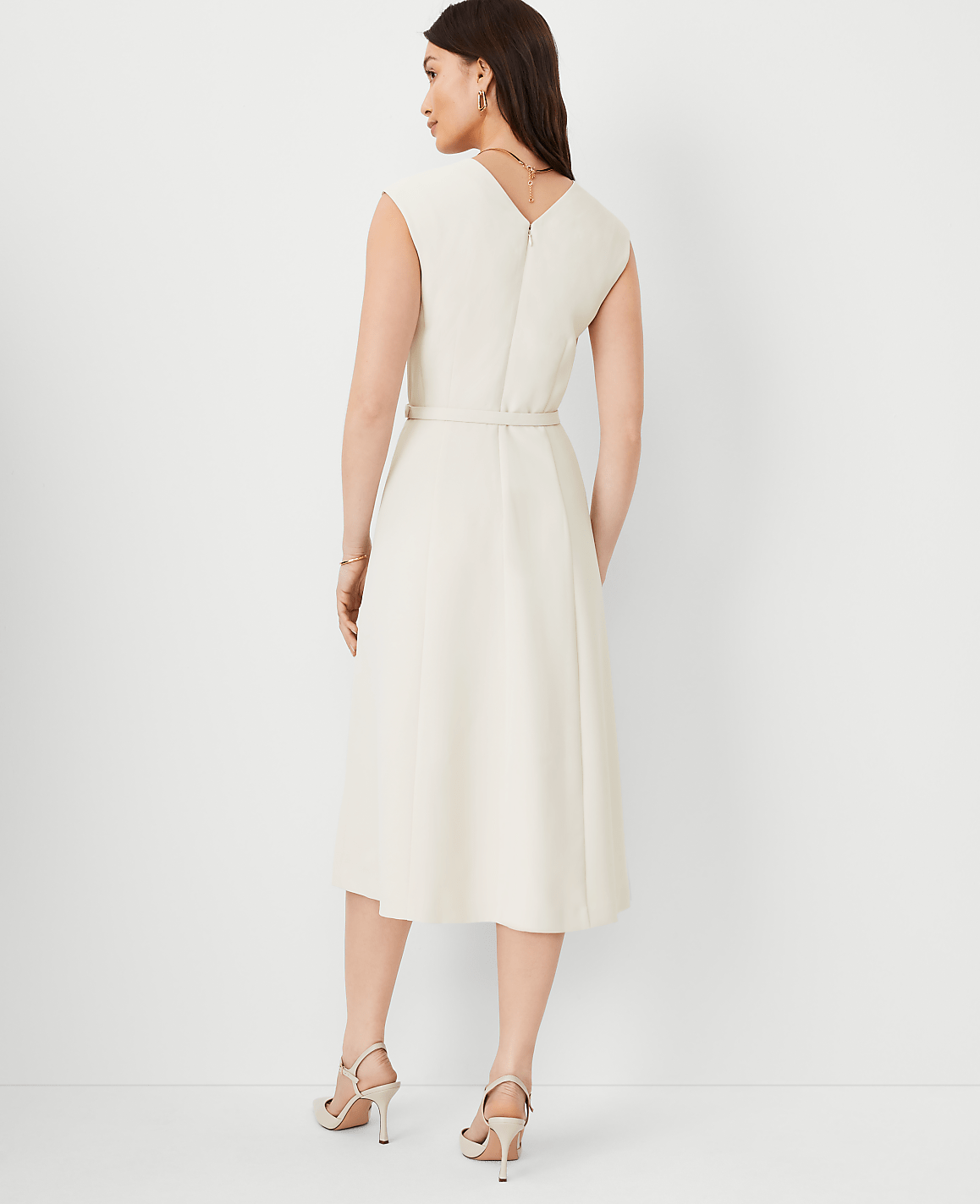 The Belted V-Neck Midi Dress in Fluid Crepe | Vinci Leather